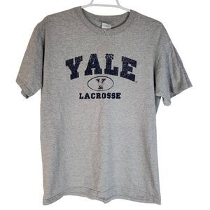 Vintage Distressed Yale University Lacrosse Graphic Tee Gray and Blue Women’s Me